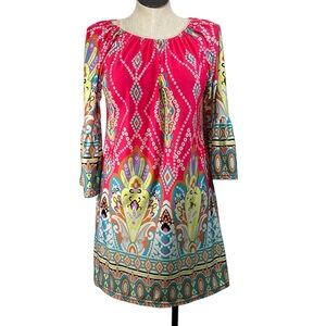 Vibrant Pink and Yellow Dress with Elegant Design